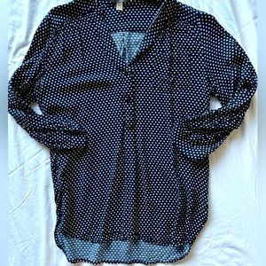 Black polkadot 3/4 length blouse. Size S